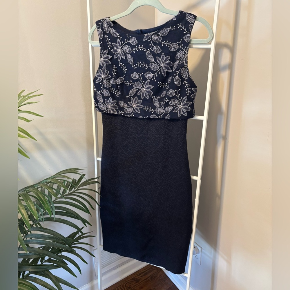 Eva Franco Navy and White Floral Midi Dress